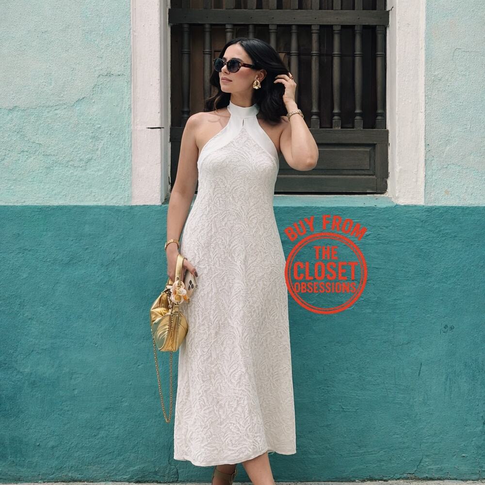 Zara NWT White Textured Halter Open Back Midi Dress Bridal Resort M